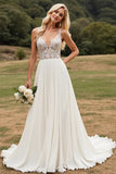 Ivory A Line Spaghetti Straps Chiffon Lace Wedding Dress