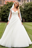 Ivory A Line Appliques Long Sleeve Wedding Dress