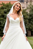 Ivory A Line Appliques Long Sleeve Wedding Dress