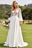 Ivory A Line Lace Appliques Long Sleeve Wedding Dress