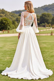 Ivory A Line Lace Appliques Long Sleeve Wedding Dress