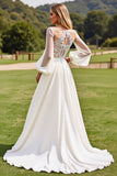 Ivory A Line Lace Appliques Long Sleeve Wedding Dress