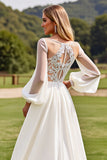 Ivory A Line Lace Appliques Long Sleeve Wedding Dress