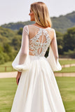Ivory A Line Lace Appliques Long Sleeve Wedding Dress