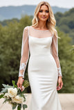 Ivory Lace Appliques Mermaid Long Sleeve Wedding Dress