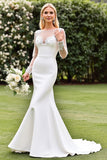 Ivory Lace Appliques Mermaid Illusion Long Sleeve Wedding Dress