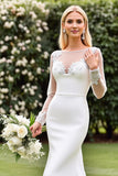 Ivory Lace Appliques Mermaid Illusion Long Sleeve Wedding Dress