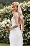 Ivory Lace Appliques Mermaid Illusion Long Sleeve Wedding Dress