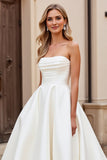 Strapless Ivory Satin A Line Wedding Dress