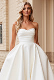 Strapless Ivory Satin A Line Wedding Dress