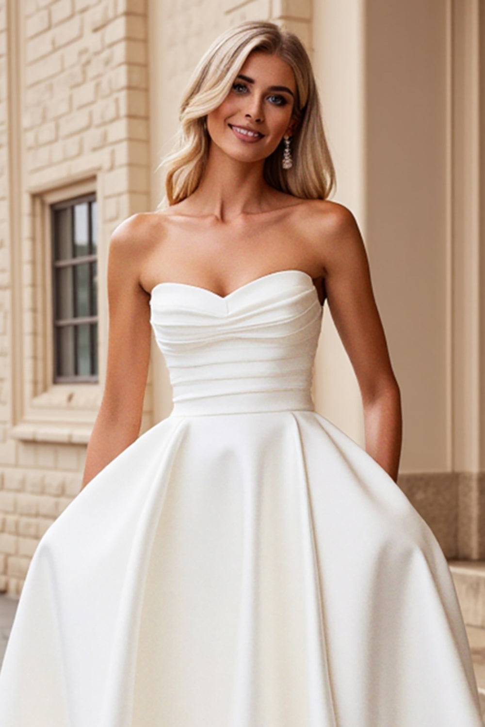 Strapless Ivory Satin A Line Wedding Dress