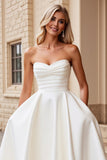 Strapless Ivory Satin A Line Wedding Dress