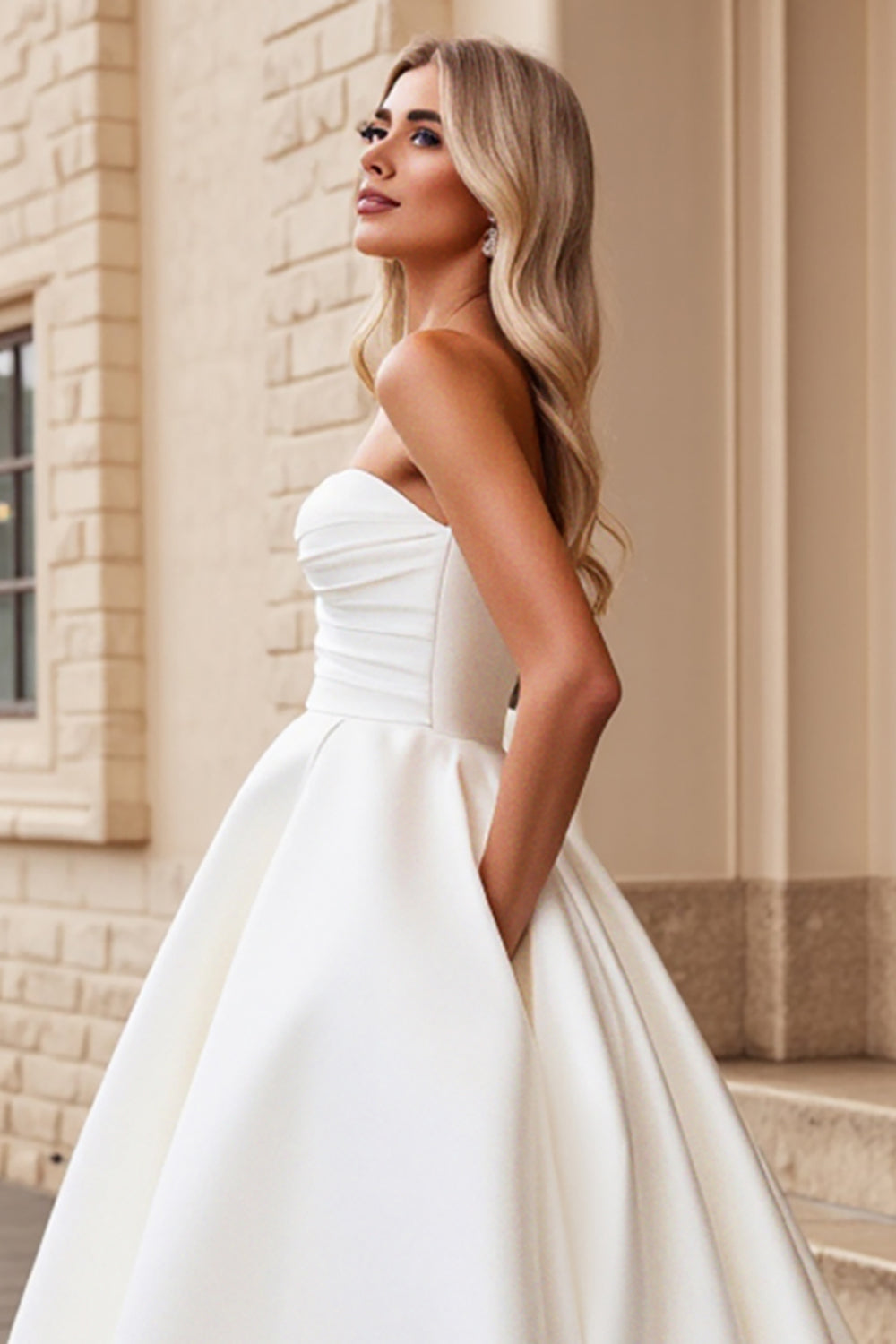 Strapless Ivory Satin A Line Wedding Dress