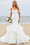 Off The Shoulder Ivory Ruffles Mermaid Wedding Dress