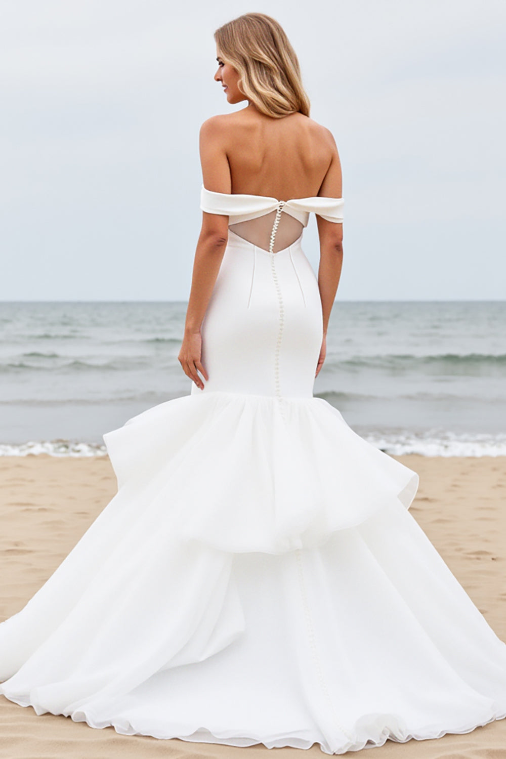 Off The Shoulder Ivory Ruffles Mermaid Wedding Dress