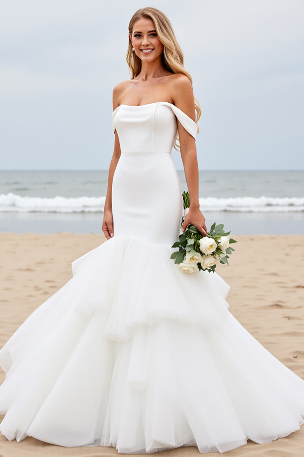 Off The Shoulder Ivory Ruffles Mermaid Wedding Dress