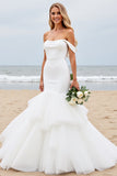 Off The Shoulder Ivory Ruffles Mermaid Wedding Dress