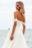 Off The Shoulder Ivory A Line Wedding Dress With Slit