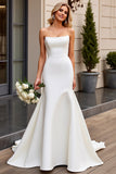 Ivory Strapless Satin Mermaid Wedding Dress