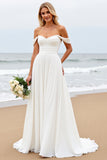Simple Off The Shoulder Chiffon Ivory Wedding Dress