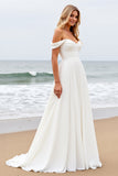 Simple Off The Shoulder Chiffon Ivory Wedding Dress