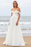 Simple Off The Shoulder Chiffon Ivory Wedding Dress