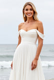 Simple Off The Shoulder Chiffon Ivory Wedding Dress