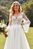 Ivory Long Sleeve Lace A Line Wedding Dress