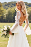 Ivory Long Sleeve Lace A Line Wedding Dress