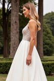 Ivory Spaghetti Straps Satin Wedding Dress With Lace