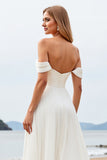 A Line Ivory Off The Shoulder Ruched Long Wedding Dress