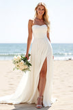 Ivory A Line Strapless Wedding Dress With Slit