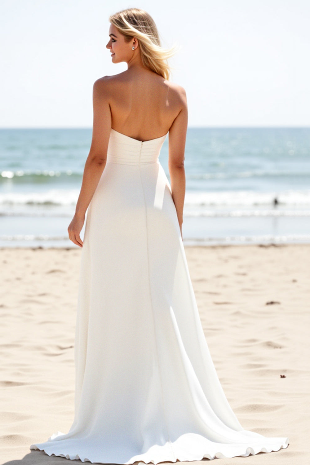 Ivory A Line Strapless Wedding Dress With Slit