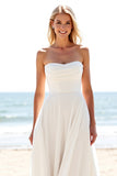 Ivory A Line Strapless Wedding Dress With Slit