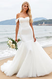 Ivory Off The Shoulder Long Mermaid Wedding Dress