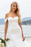 Ivory Off The Shoulder Long Mermaid Wedding Dress