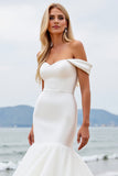 Ivory Off The Shoulder Long Mermaid Wedding Dress