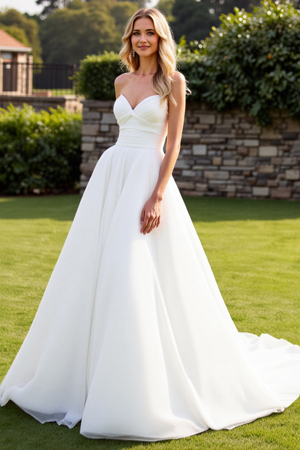 Ivory Strapless Long A Line Wedding Dress