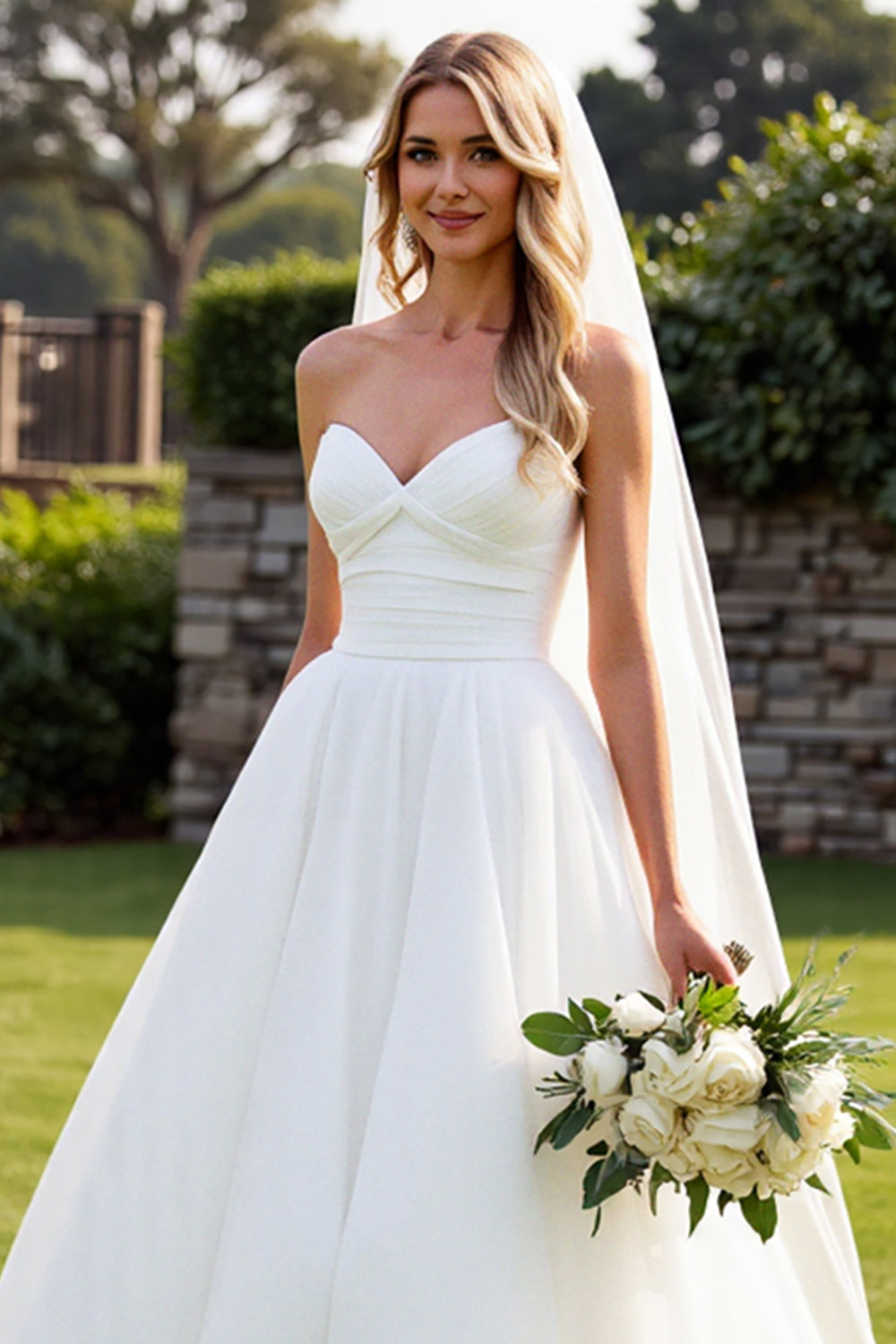 Ivory Strapless Long A Line Wedding Dress