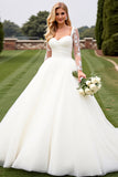 A Line Ivory Appliqued Long Sleeve Wedding Dress