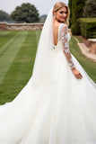 A Line Ivory Appliqued Long Sleeve Wedding Dress