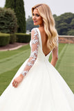 A Line Ivory Appliqued Long Sleeve Wedding Dress
