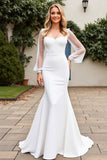Ivory Mermaid Appliqued Long Sleeve Wedding Dress