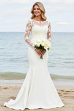 Graceful Ivory Mermaid Lace Illusion Long Sleeve Wedding Dress