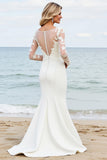 Graceful Ivory Mermaid Lace Illusion Long Sleeve Wedding Dress