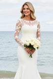 Graceful Ivory Mermaid Lace Illusion Long Sleeve Wedding Dress