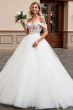 Ivory Lace Tulle Off the Shoulder Wedding Dress