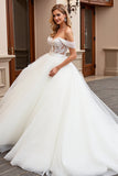 Ivory Lace Tulle Off the Shoulder Wedding Dress
