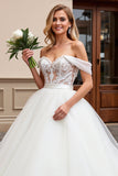 Ivory Lace Tulle Off the Shoulder Wedding Dress