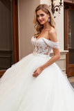 Ivory Lace Tulle Off the Shoulder Wedding Dress